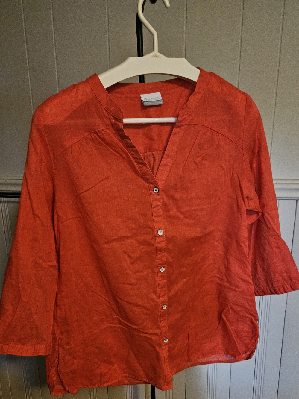 Columbia Coral Linen Blend Roll-Tab Sleeve Shirt – Size M